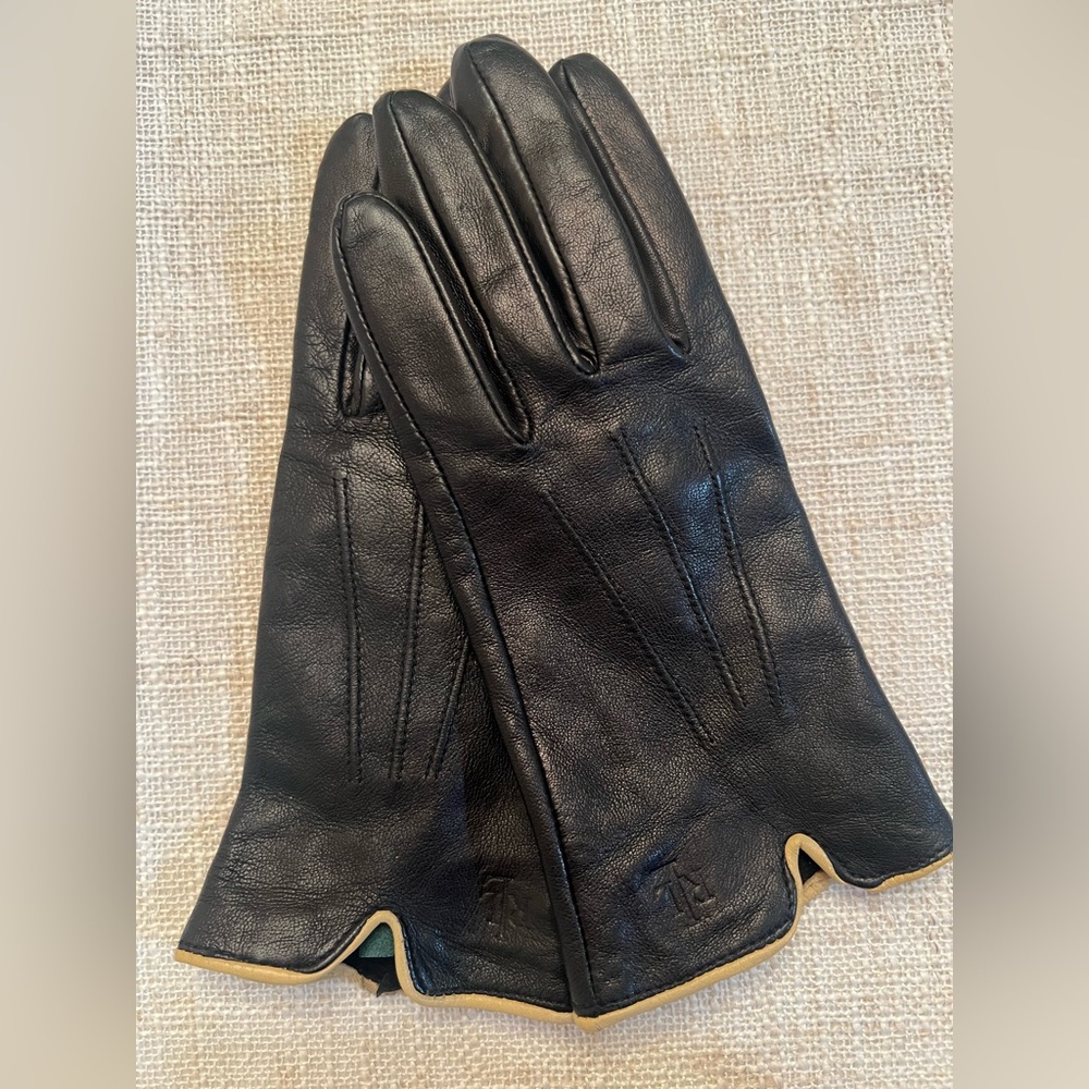 Lauren Ralph Lauren Womens Black Leather Gloves Size Small
